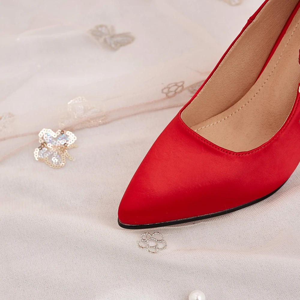 Veowalk/женские свадебные туфли Красного цвета на высоком каблуке 7 см с шелковой
