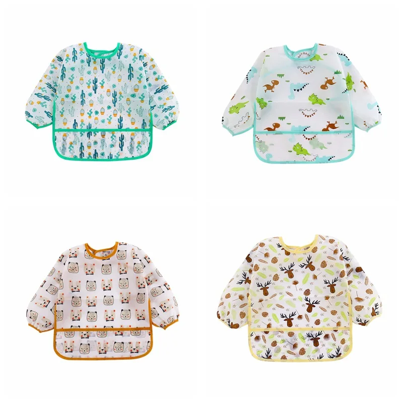 

Bobora Baby Kids Long Sleeve Scarf Waterproof Art Smock Feeding Bib Apron Pocket Infant Boys Girls Burp Cloth Banana Bibs