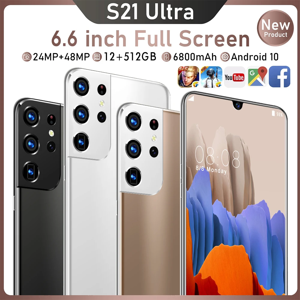 

Горячая Распродажа, новый смартфон s21ультрабук, 6,6 дюйма, HD +, Smartphone10Core, Google, две SIM-карты, 12 + 512 ГБ, 6800 мАч, Android 10, смартфон