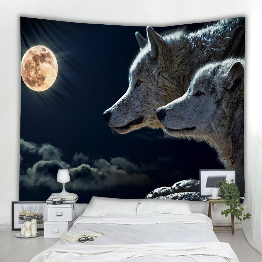 Животное волк и гобелен с Луной украшение настенный фон Психоделический