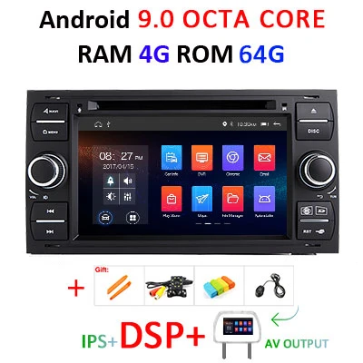 Ips 64G Android 9,0 2 DIN Автомобильный dvd-плеер для Ford Mondeo S-max Фокус C-MAX Galaxy Fiesta форма Fusion Transit Подключение gps стерео - Цвет: 4G 64G DSP AVOUT-B
