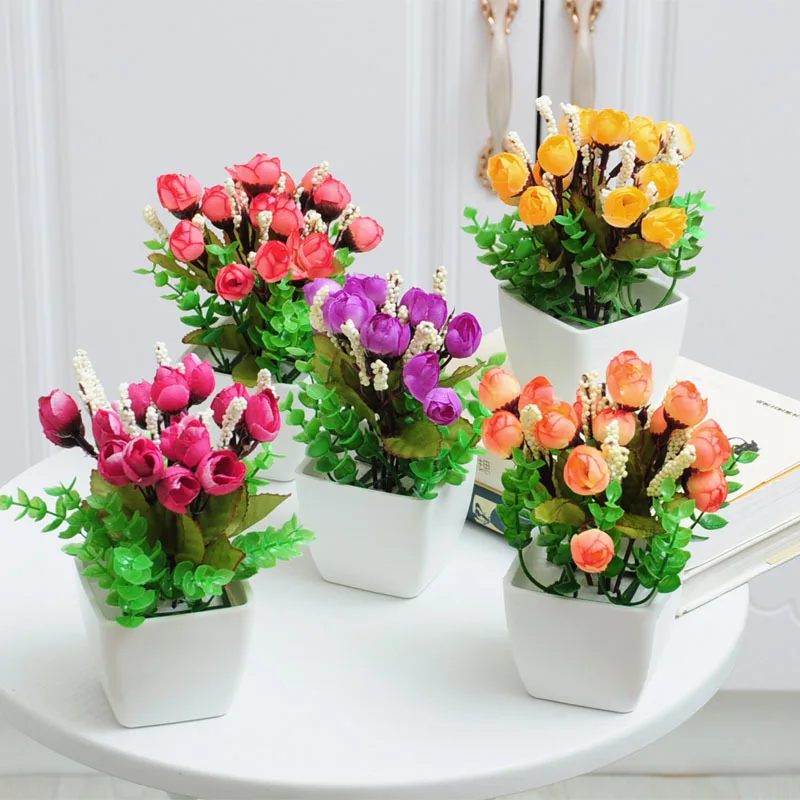 

Artificial Plant Pot Fake Flower Decoration Ornaments Plastic Small Bonsai Plants Flower Pot Home Office Decoration