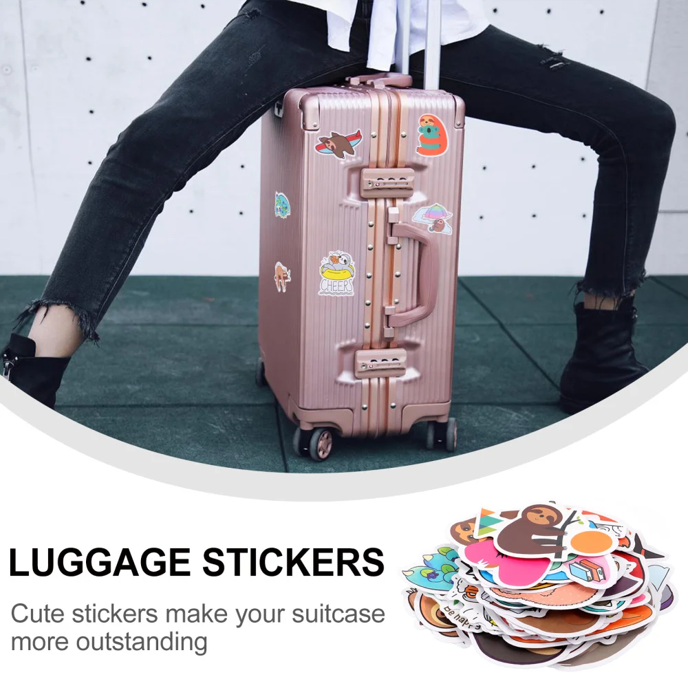 

100 Pcs Multifunctional Sloth Stickers Cratoon Suitcase Stickers Phone Stickers