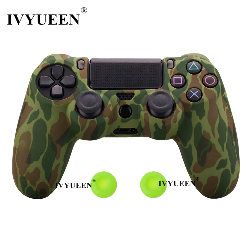 Army Green Camo Силиконовый Камуфляжный защитный чехол IVYUEEN для sony Dualshock 4 PS4 DS4 Pro, тонкий контроллер, палочки для большого пальца, ручки, колпачки - Цвет: Army Green Camo