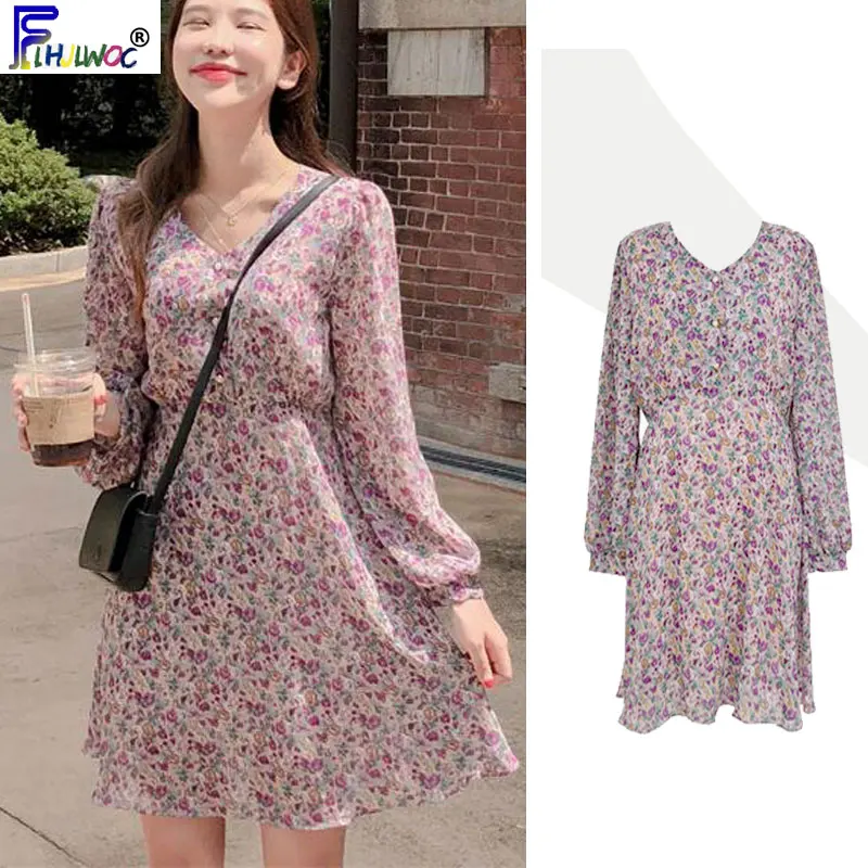 Женское платье с длинным рукавом и бантом фиолетовое шифоновое рубашка v