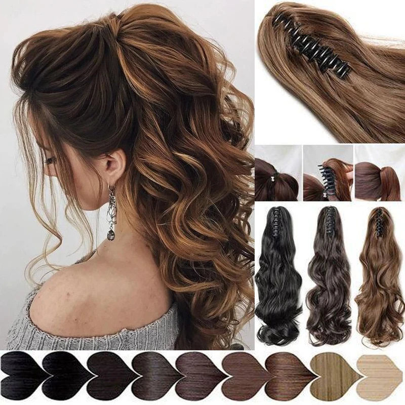 

LISI GIRL Hair Accessories for Women Curly Brown Ombre Claw Ponytail Synthetic Hair Clip In Hair Extension Hairpiece Pony Tail