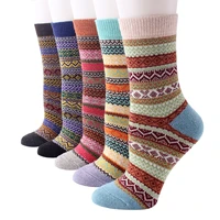 5 pairs winter womens wool socks vintage warm socks thick cozy knit casual crew socks for women free size