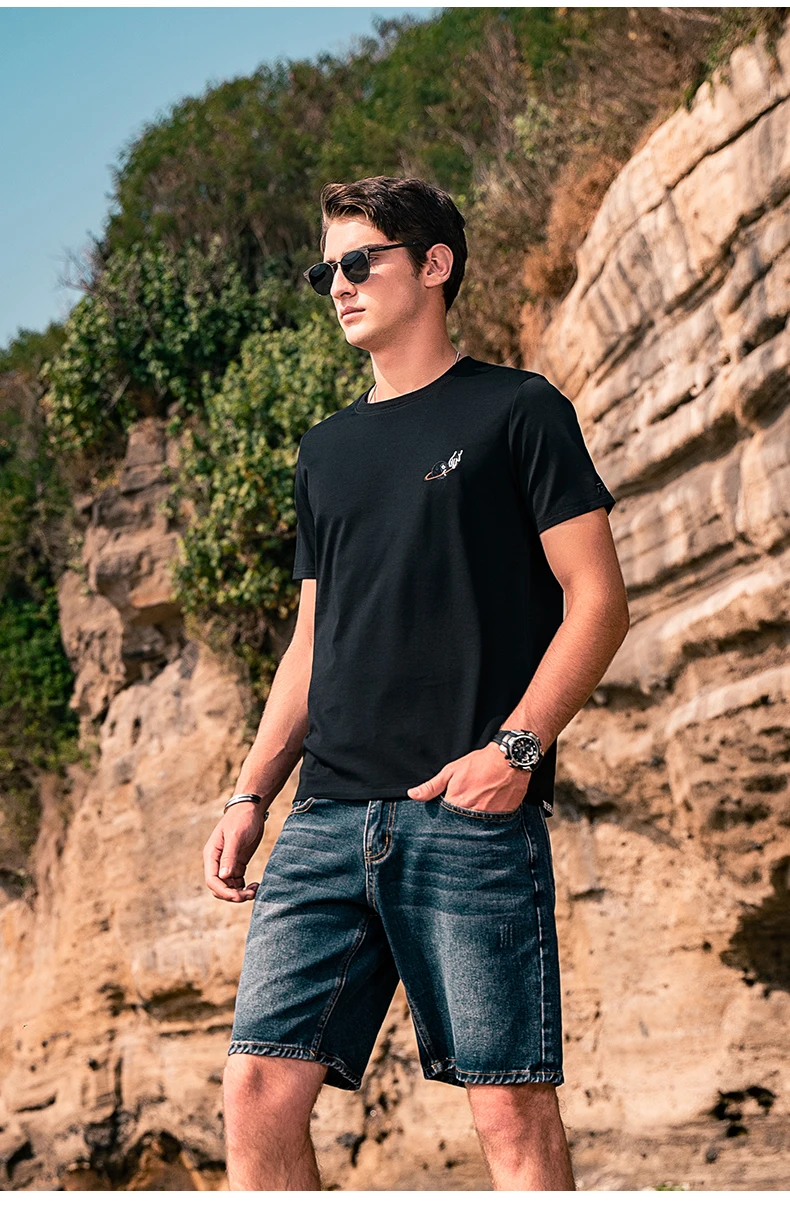 

YTX592 Trendy casual simple summer cool half-sleeved shirt ice silk cotton men's short-sleeved T-shirt