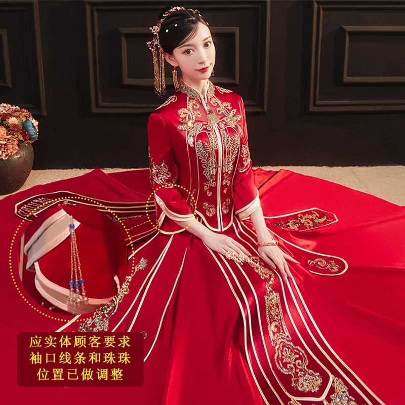 Crane Sequins Embroidery Tassle Cheongsam Traditional Chinese Couple Wedding Suit Elegant Bride Marry Dress китайская одежда