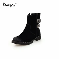 brangdy fashion women martin boots faux suede belt buckle women shoes round toe mix color new womens winter ankle boots zipper