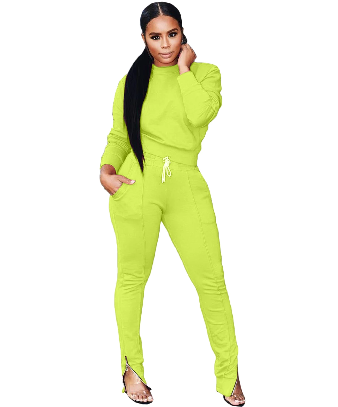 

KALENMOS Winter Two Piece Set Women's Set Long Sleeve TShirt Pencil Pants Suit Sexy Casual Tracksuit Outfit Sweatsuit Sportwear