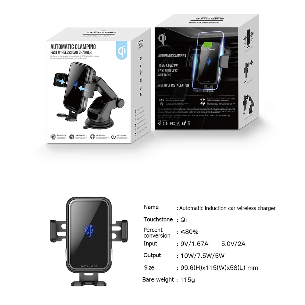 

696 Y5 10W Qi Wireless Car Fast Charger for iPhone 11/Xs/Xr/8 Car Wireless Charger Car Mount For Samsung S11 Mobile Phone Holder