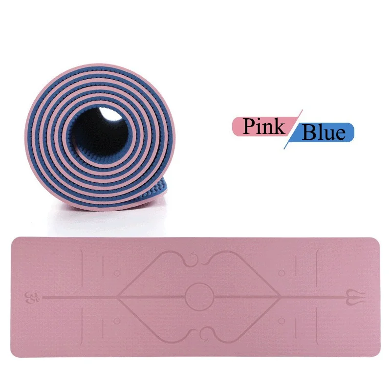 Pink and Blue 1830*610*6mm TPE Yoga Mat with Position Line Non-slip and Tasteless Fitness Mat Pilates Beginner Environmental Fitness Gymnastic - Цвет: Pink and Blue
