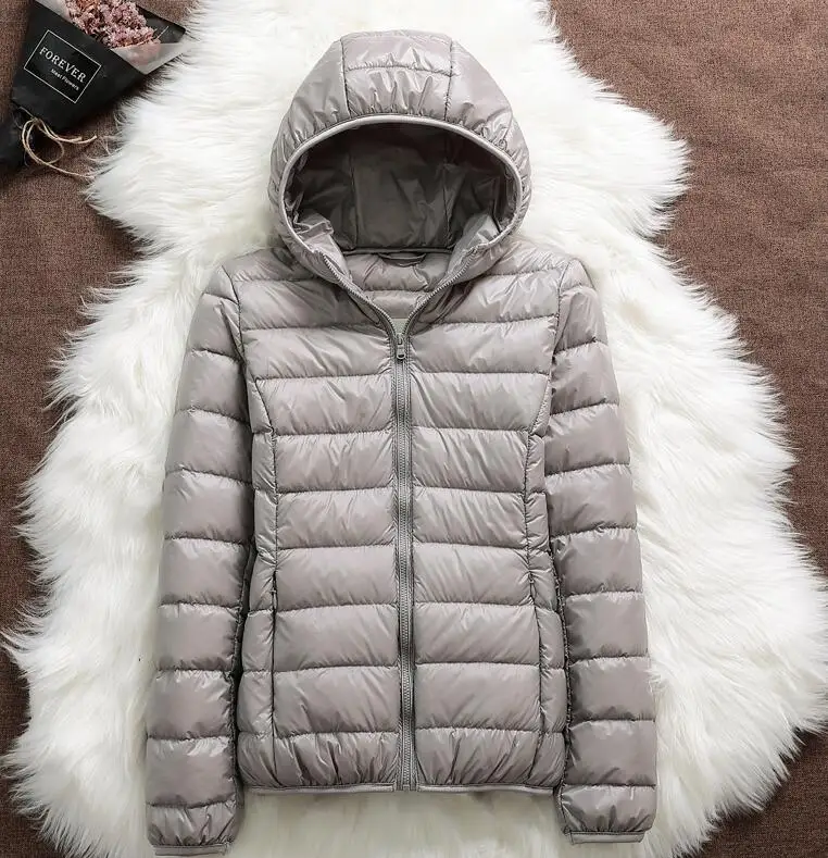 gray Hooded Зимняя женская Ультралегкая пуховая куртка с капюшоном, парка с белым утиным пухом, плюс размер 4XL, теплое пальто парка, Женская водонепроницаемая верхняя одежда - Цвет: gray Hooded