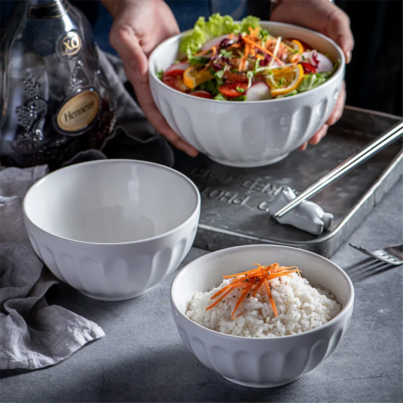 Миска для риса Корейская бытовая миска супа большая лапши белая керамическая