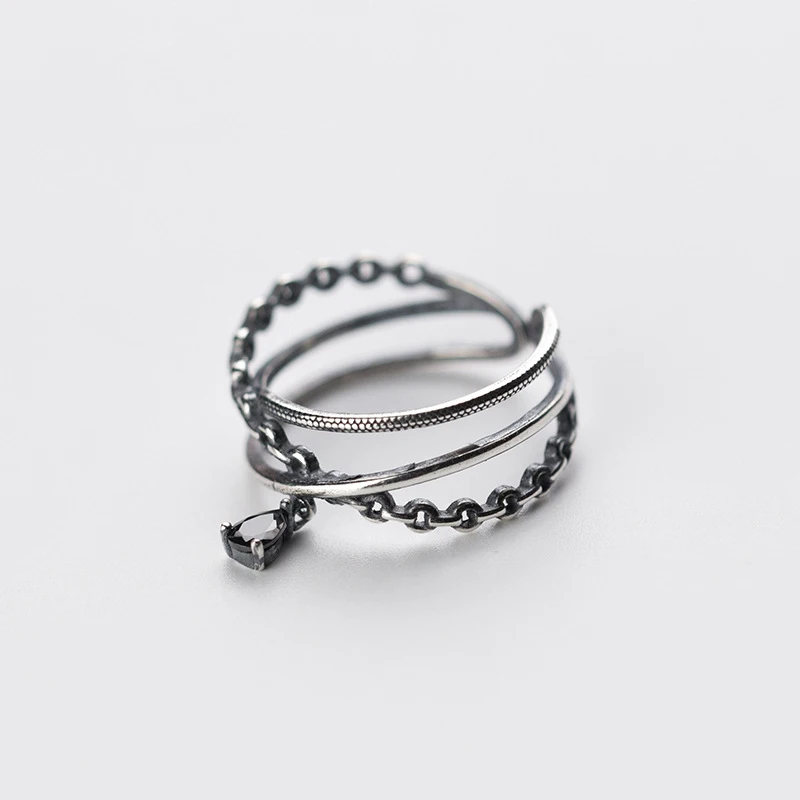 Trustdavis 100% 925 Твердые тайские серебряные трехслойные черные открытые кольца с