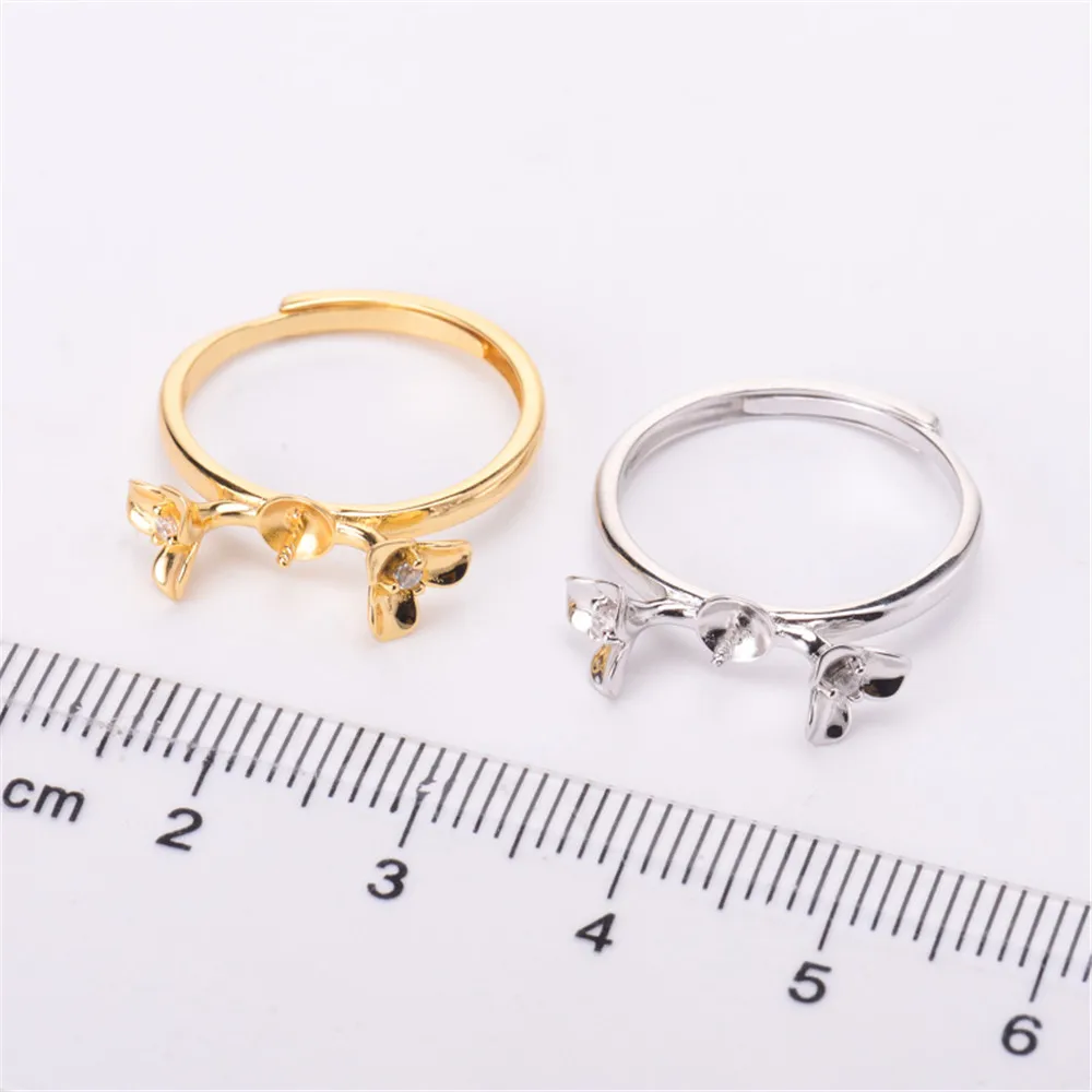 

Pearl Ring Settings, Fashionable Ring Findings, Adjustable Size 925 Silver Ring Jewelry DIY Making No Pearl