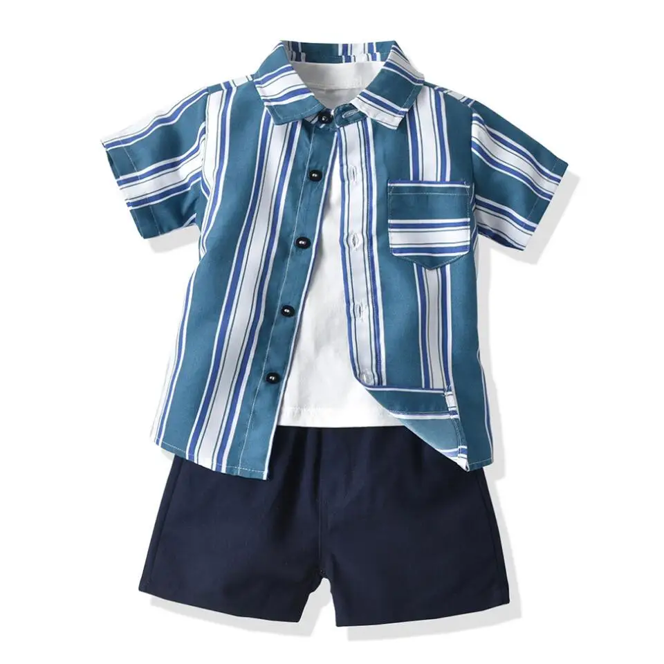

Boys Clothing Sets Summer New Kids Boys Short Sleeve Thin Plaid Shirt +T-Shirt +Shorts 3PCS Set Casual Clothes Outfit 1-6 Years