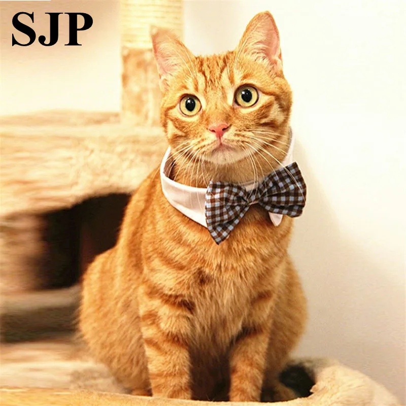 Ошейник для кошки ошейник собаки хлопок питомца и общий галстук-бабочка в клетку