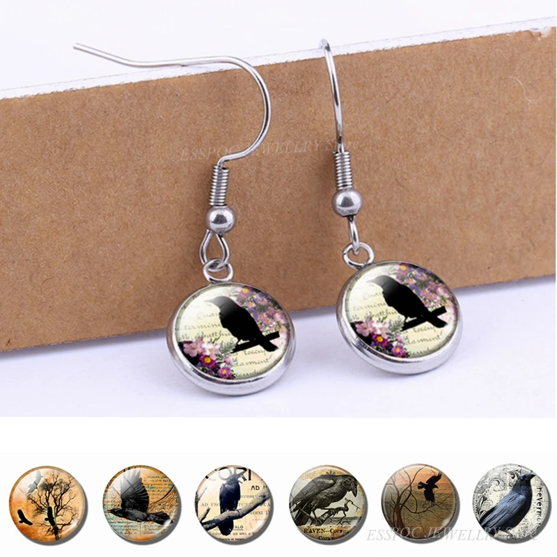 Готические висячие серьги вороны фото панк гвоздики Искусственная Девушка