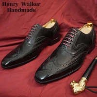 classic men oxford shoes lace up black brown brogue formal design business office wedding men dress shoes 2021 leather shoes men
