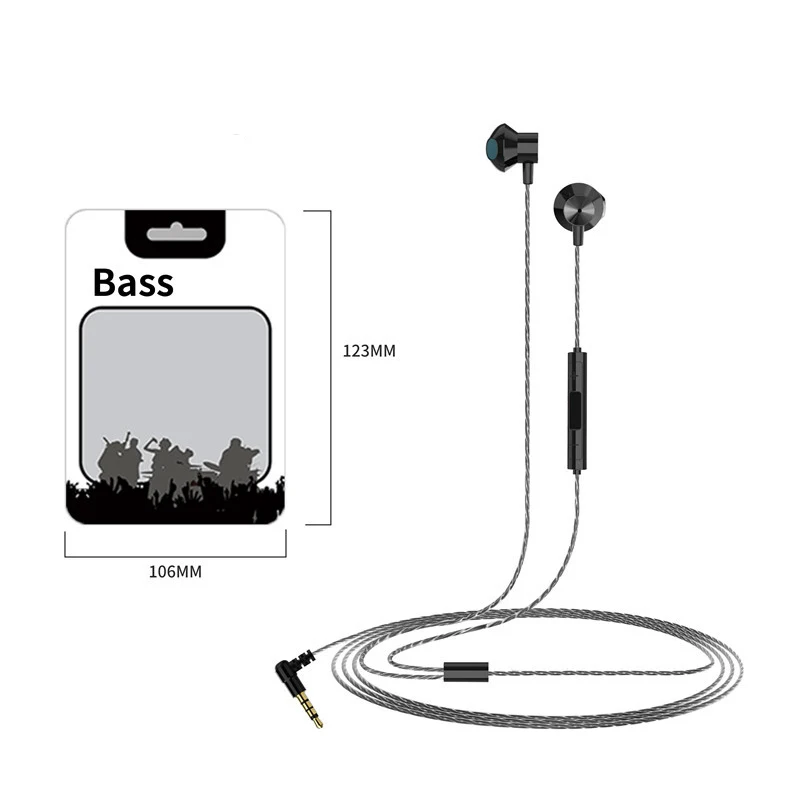 

Metal Subwoofer HIFI Earphone Semi-In-Ear Headset with Microphone L Bending Portable Wired Earphones Hd Call Anti-Sweating