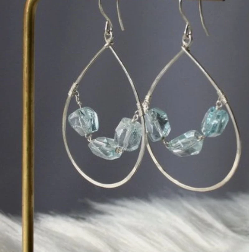 

Retro Ancient Silver Color Drop Shape Dangle Earrings for Women Vintage Jewelry Hanging Light Blue Square Party Earrings