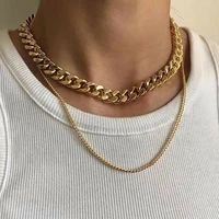 h diy personality double layer necklace sports casual style clavicle chain metal thick necklace simple short chain jewelry