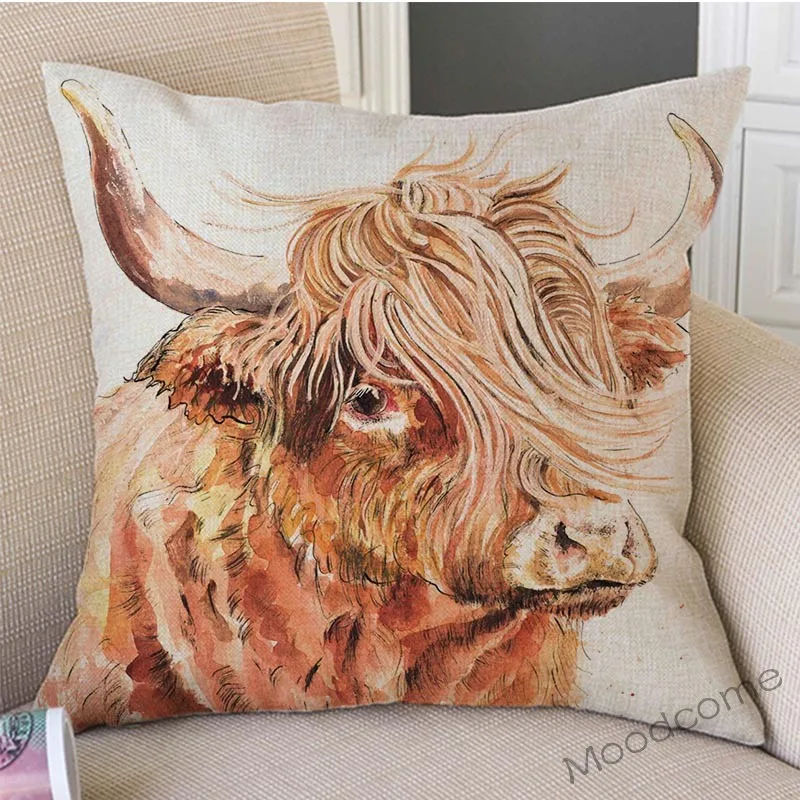 Акварельные брызги искусство Шотландия Гора корова яка длинные волосы крупного