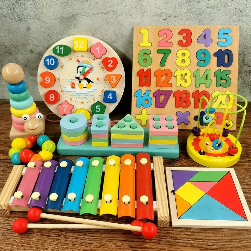 

Rainbow Wooden Baby Toys Montessori Early Educational Geometric Shape Matching Toys Maze Beads Math Toys For Kids Boys Preschool