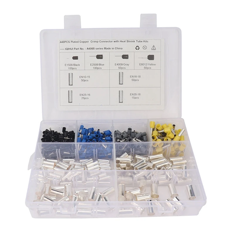 

440 Pcs AWG (2 4 6 8 10 12 14 16) Wire Ferrules Kits Crimp Terminal Connector Sleeves Crimping Tool
