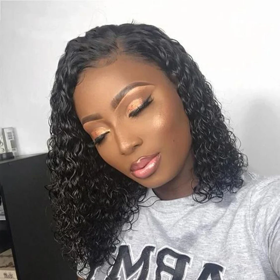 

Haever Human Hair Wigs 4X4 T Part Water Wave Lace Closure Wig 8-16 Inch Short Women Blonde Bob Wig Remy Hair Brazilian Hair 200%