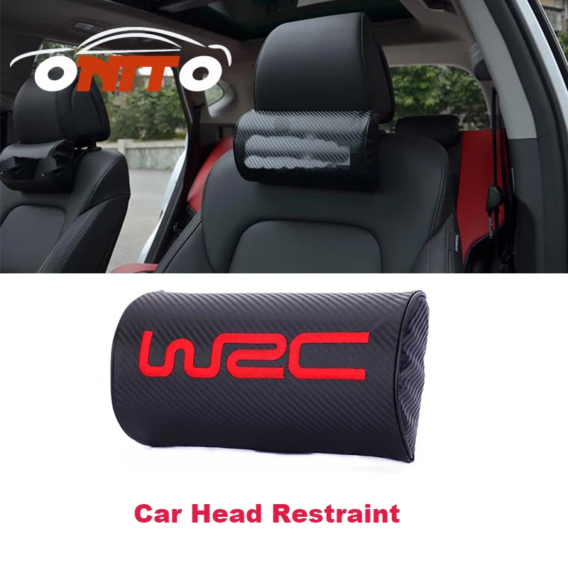 

2pcs carbon fiber for WRC logo Car headrest Leather Cotton Headrest Head Neck Rest Cushion Neck Car Accessories