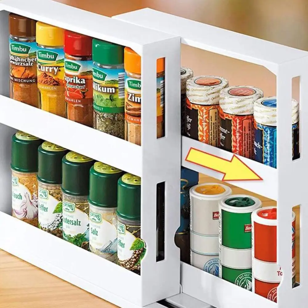 multifunction rotating jars spice rack bottle storage white cabinet kitchen storage swivel holder for spice dropshipping free global shipping