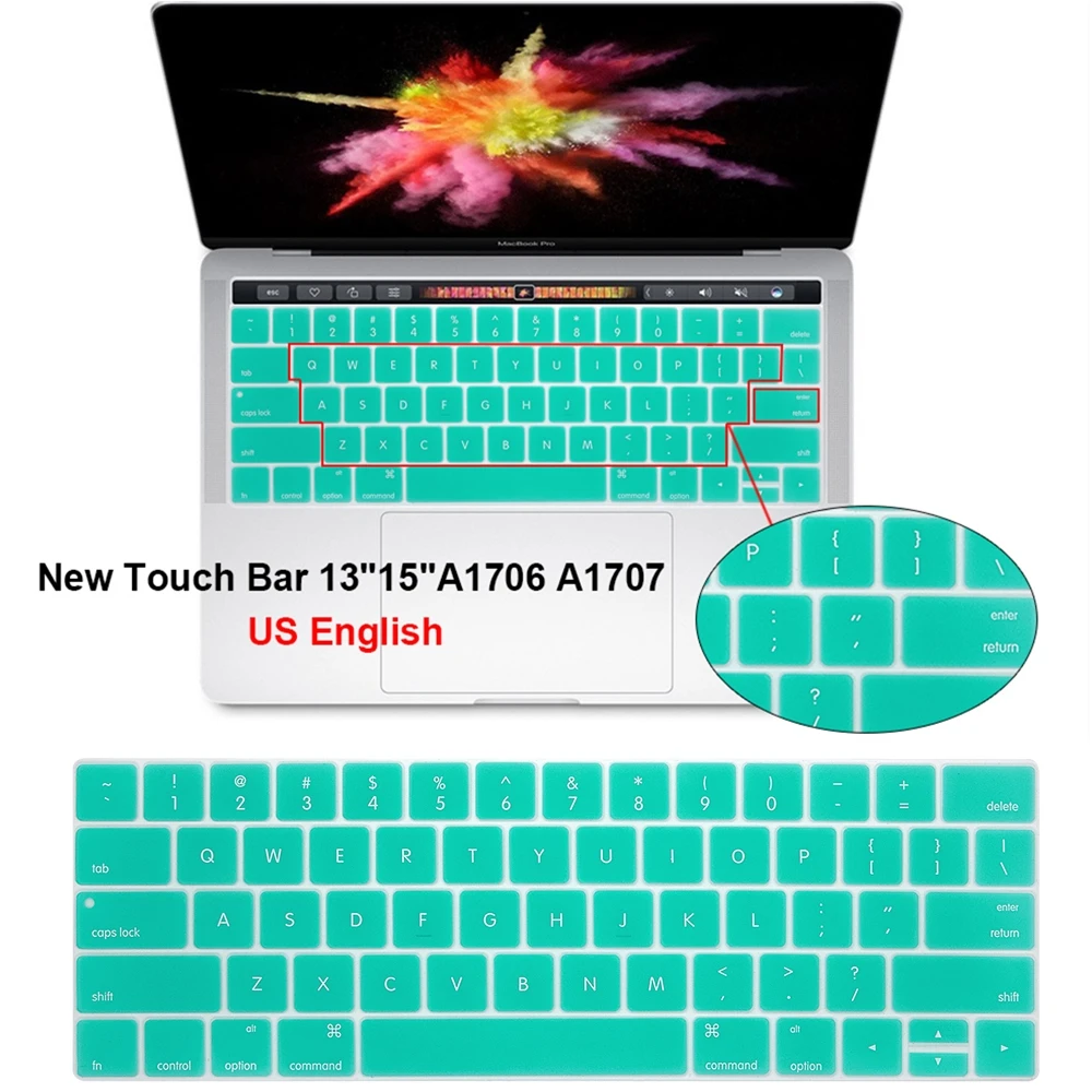 Английская американская Защитная пленка для клавиатуры для Macbook Pro 13,3 A1706 A1989 и 15,4 дюймов A1707 A1990 с сенсорной панелью