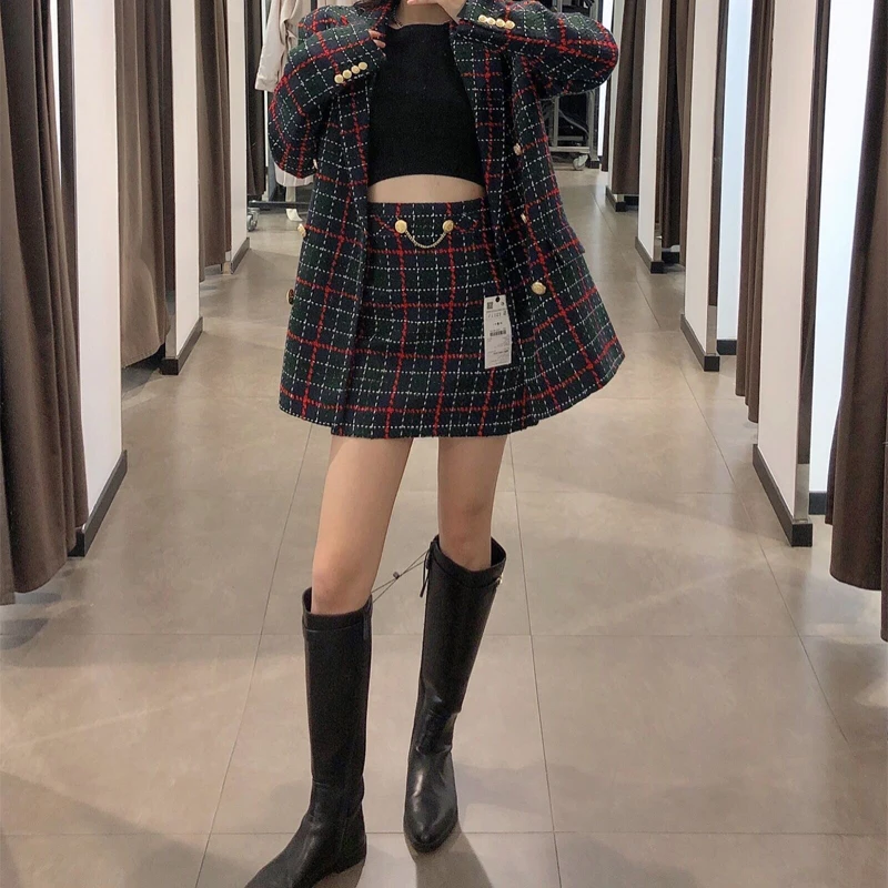 

Женская Повседневная клетчатая мини-юбка с высокой талией и пуговицами на весну и осень