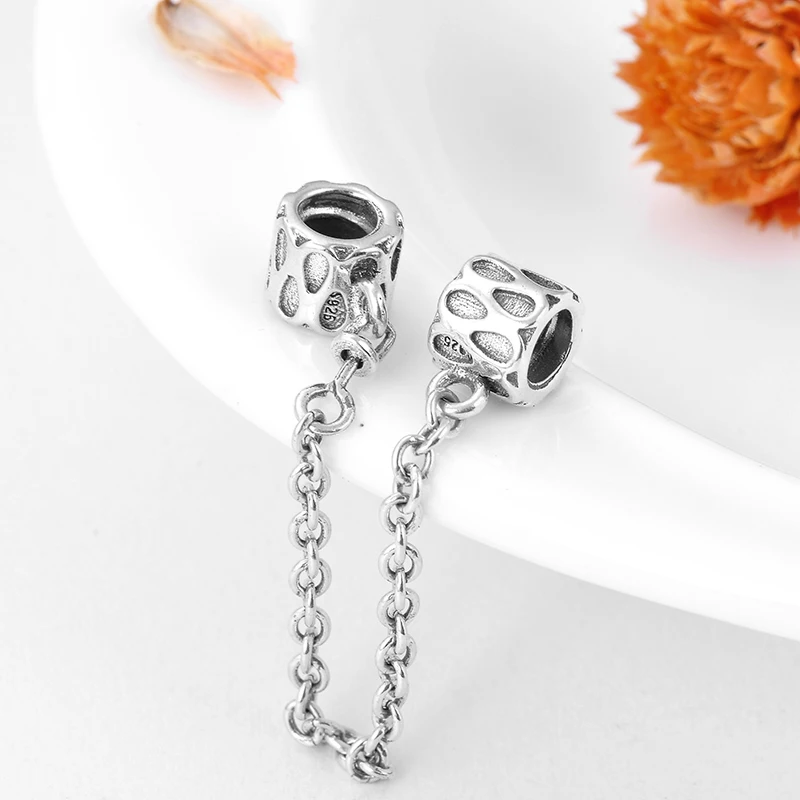 New 100% Authentic 925 Sterling Silver Water drop pattern Charms Safety Chain Beads Fit Original European Bracelets Jewelry | Украшения и