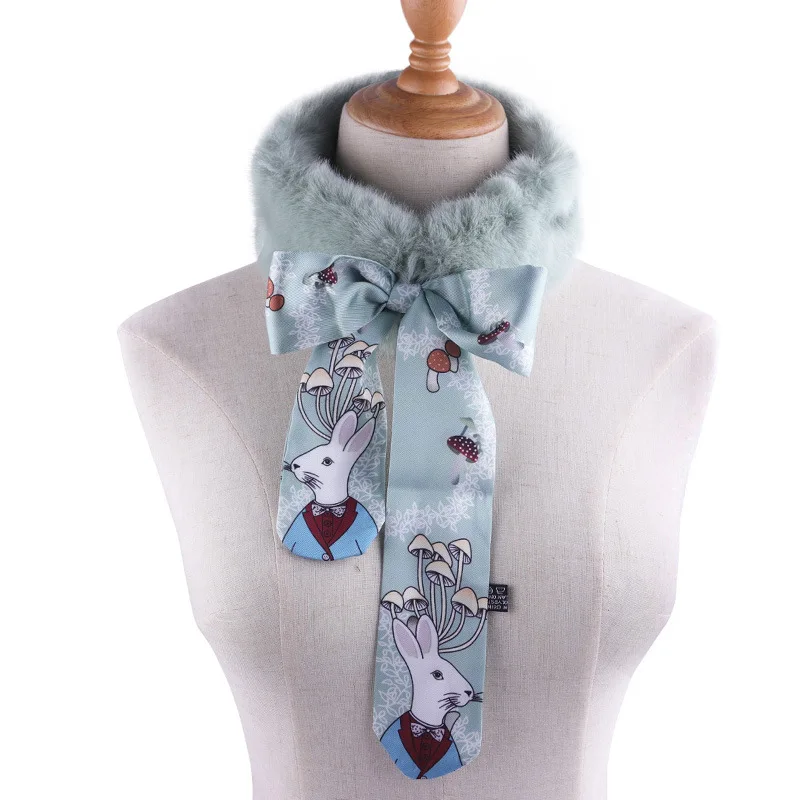 

Wool collar scarf women's fur collar Korean Joker animal thin narrow scarves spliced faux rabbit fur ribbon fur scarf