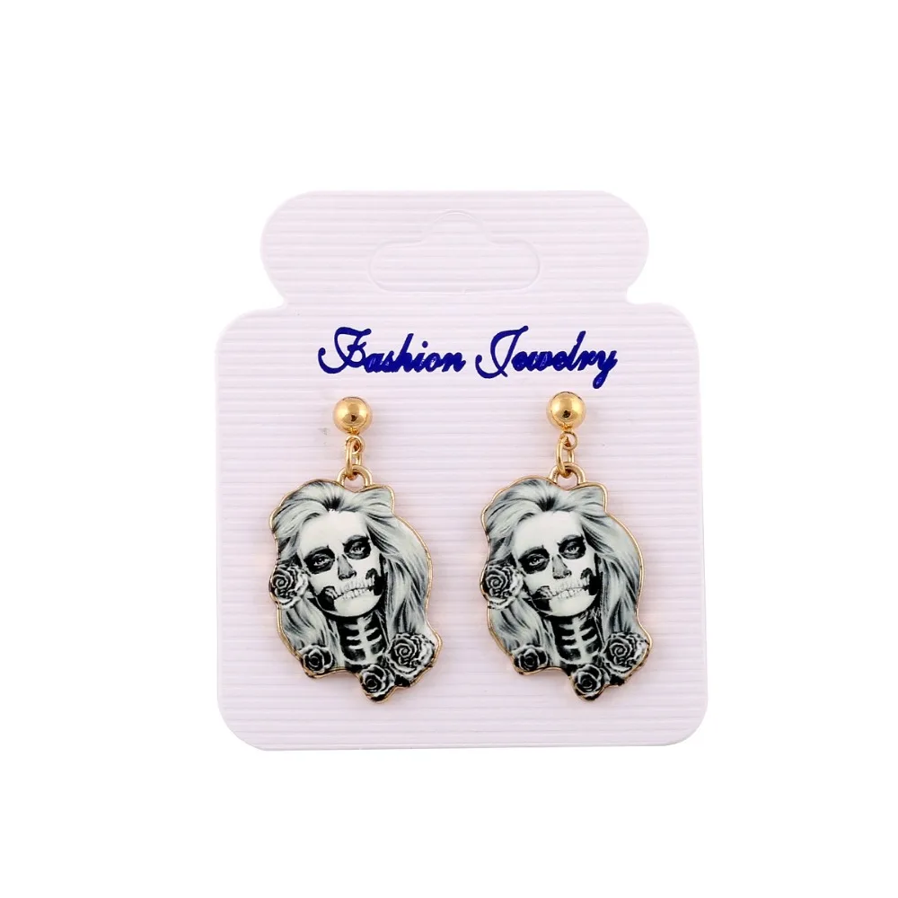 1Pair Calavera Sugary-Sweet Whimsical Skull Earrings Celebrate Mexican Halloween Day Sugar Women Head | Украшения и аксессуары