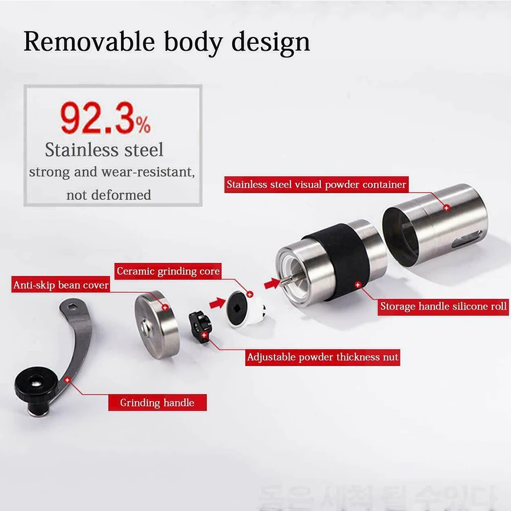 Ручная кофемолка из нержавеющей стали регулируемая мельница для орехов с