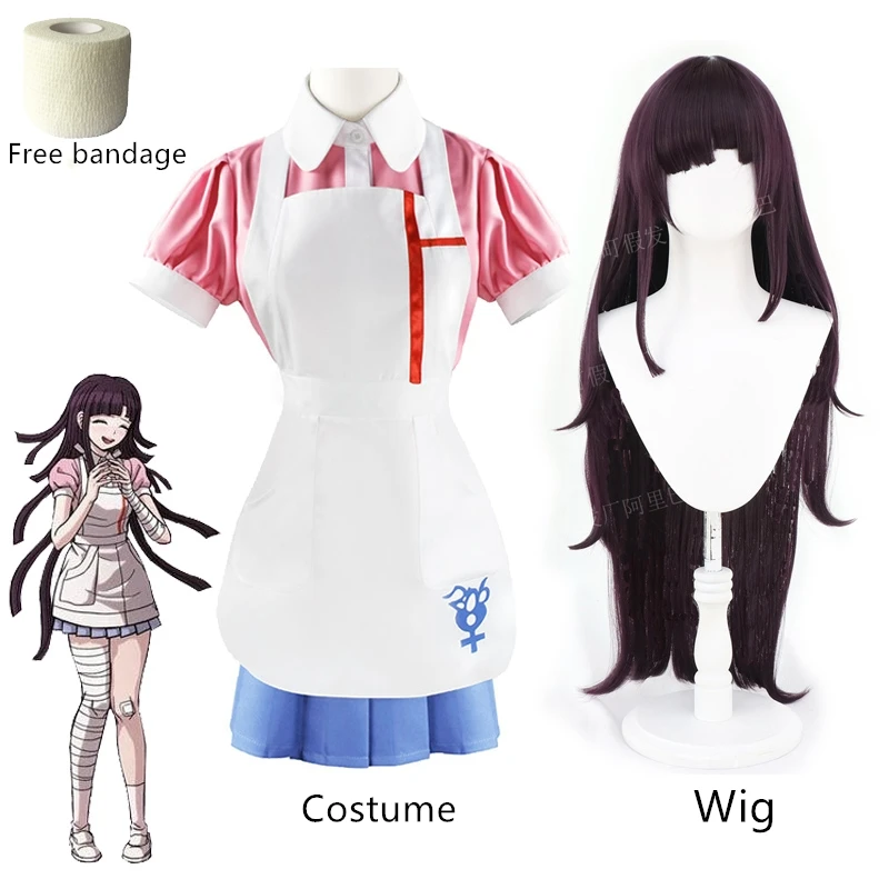 Mikan Tsumiki Косплэй костюм Danganronpa 2 парик женщина горничной наряд на Хэллоуин