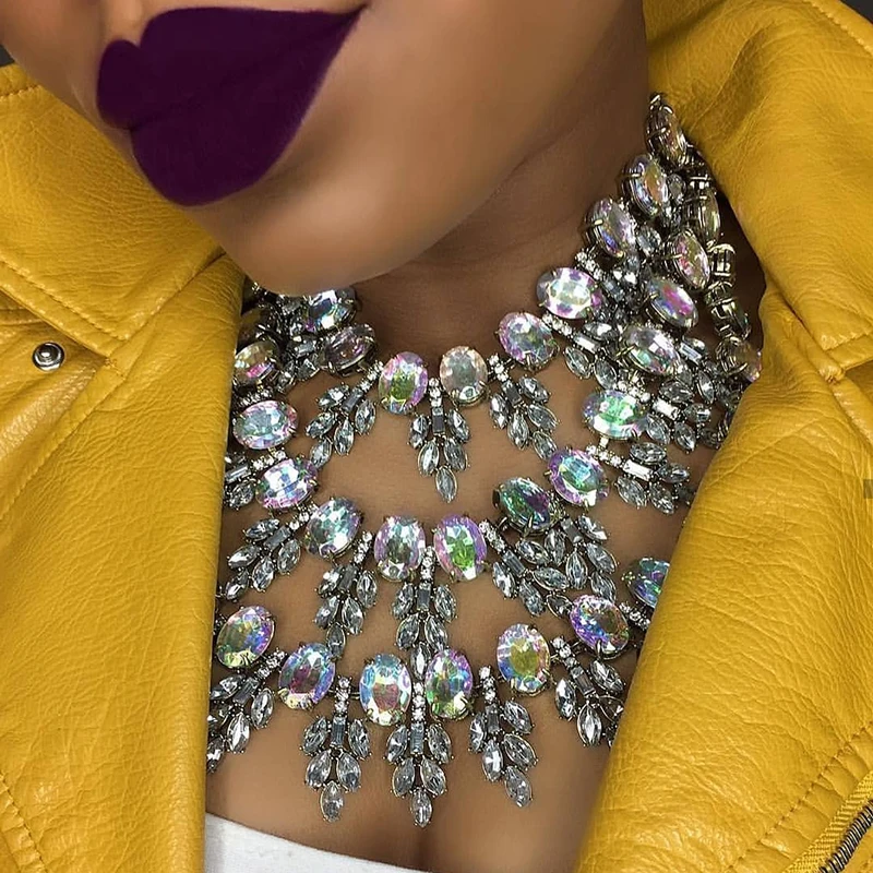 Dvacaman Luxury Handmade Pendant Necklace for Women Wedding Party Bohemian Shiny 3pcs/set Crystal Choker Jewelry Female | Украшения и