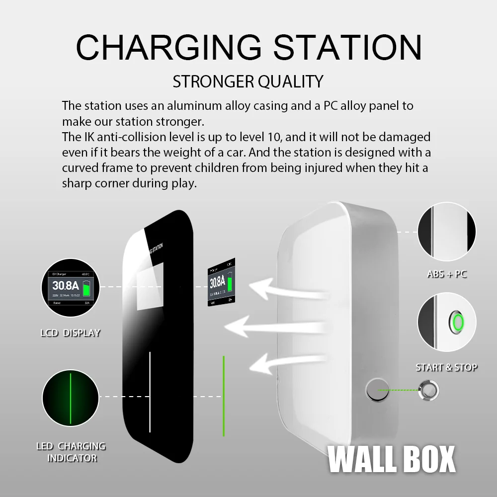 EV зарядная станция зарядное устройство для электромобиля EVSE Wallbox J1772 32A Level2 220-240 В