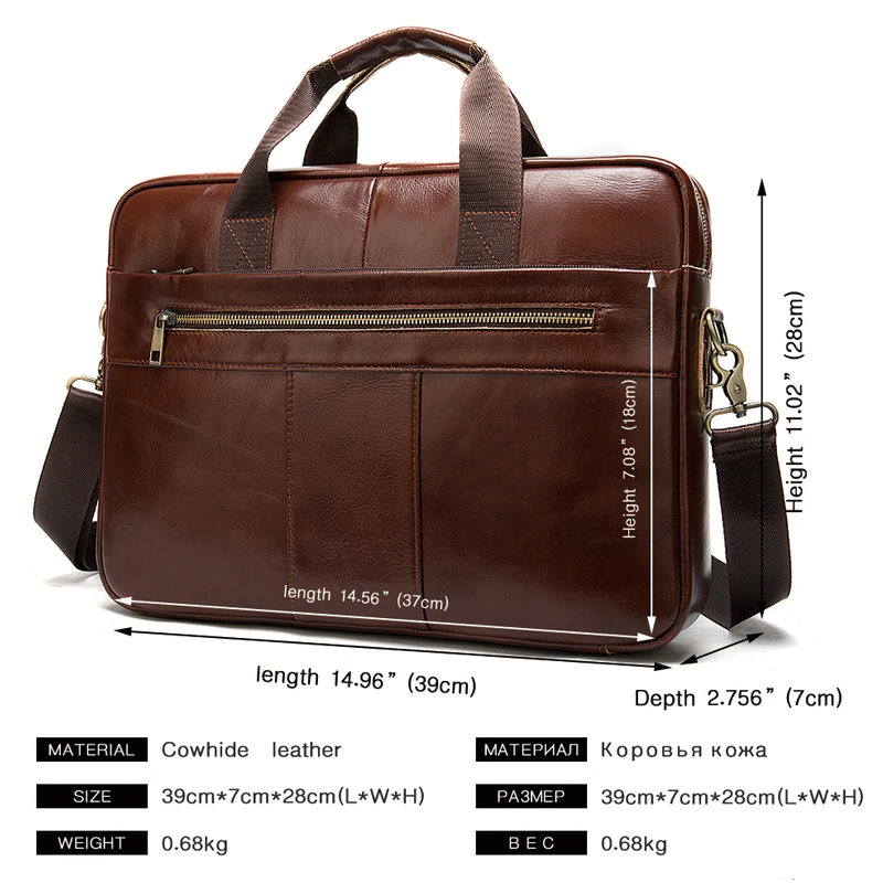 Men's Briefcase Bag Men's Genuine Leather Laptop Bag Business Tote for Document Office Portable Laptop Shoulder Bag