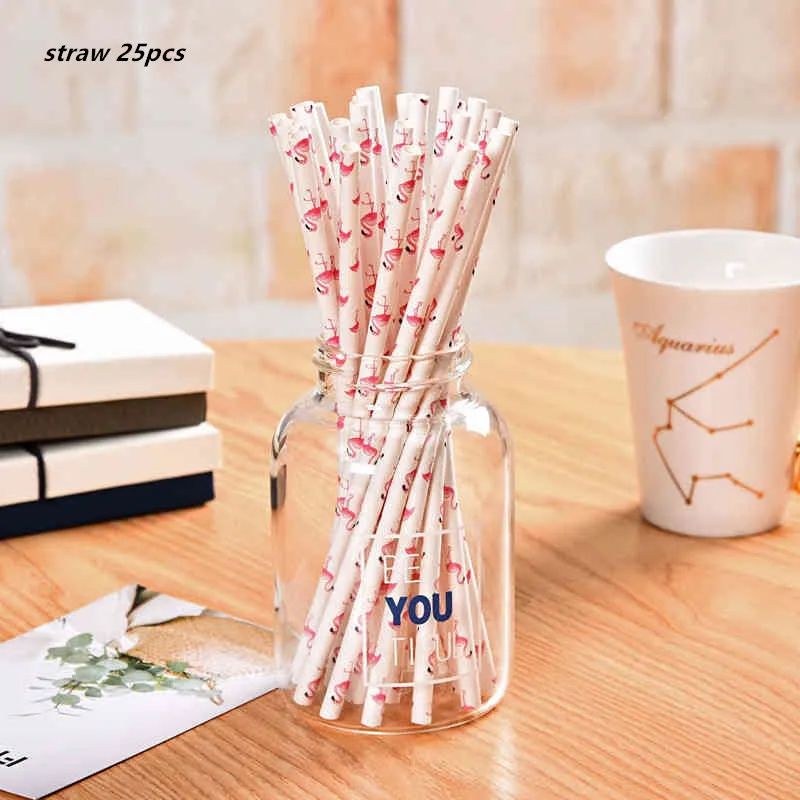straw 25pcs Гавайская летняя одноразовая посуда для дня рождения Фламинго Пальмовые Листья бумажная салфетка под тарелку кружку тропические Свадебные вечерние мероприятия - Цвет: straw 25pcs