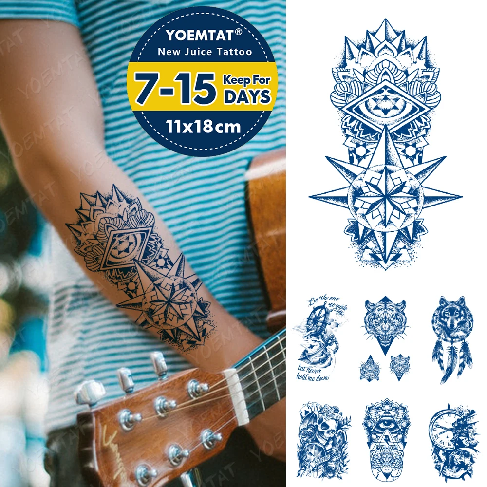 

Juice Ink Lasting Waterproof Tattoo Sticker Clock Compass Anchor Wolf Tiger Flash Full Tattoos Arm Body Art Fake Tatto Men Women