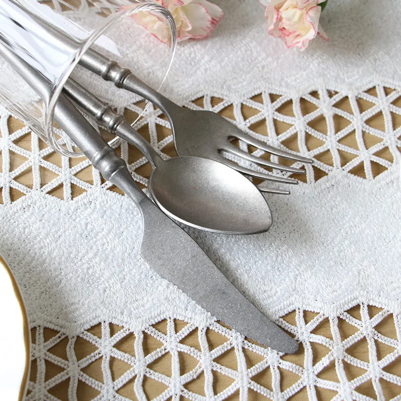 

Vintage Stainless Steel Frosted Flatware Knife Fruit Fork Coffee Dessert Spoon Flatware Home Kitchen Dinner Cutlery Tableware
