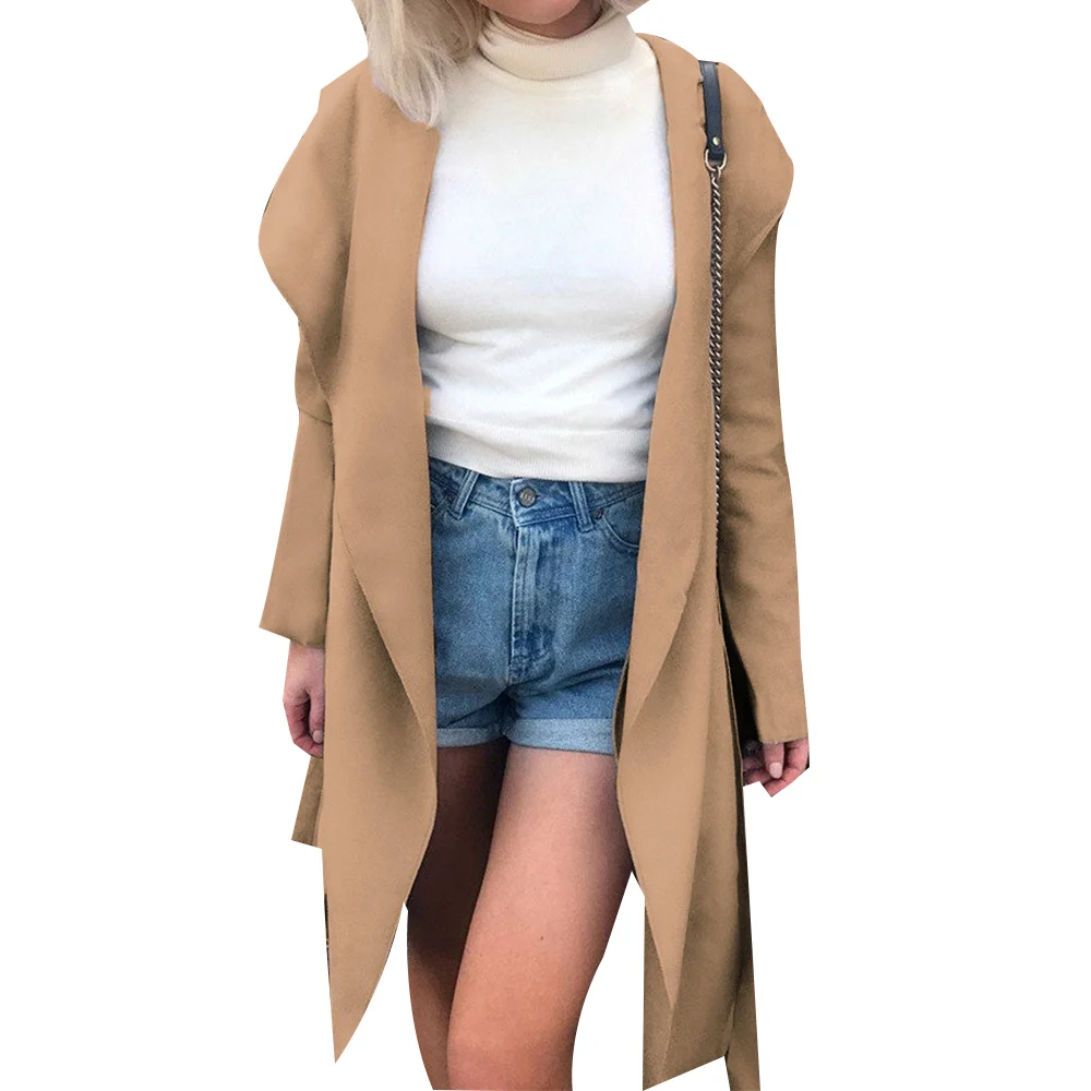 Осень зима с капюшоном воротник большой лацкане средней длины поясом Тренч