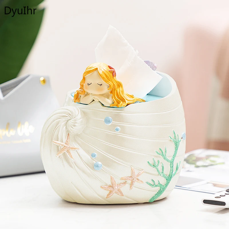 DyuIhr Pumping paper box creative living room desktop roll paper cute household resin crafts cartoon girl tissue box decoration