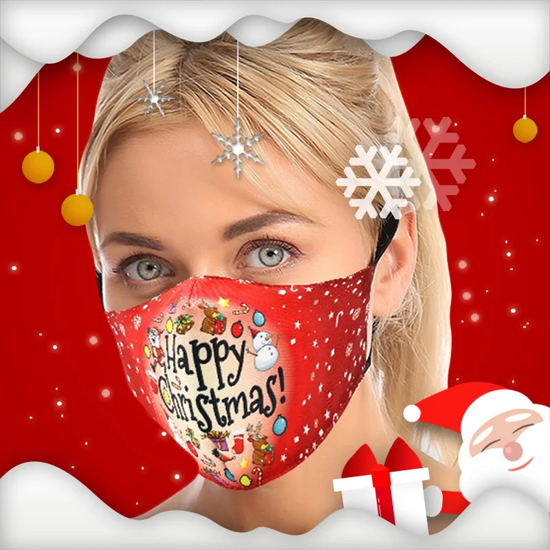 

4PCS Christmas Cartoon Print Mask Party Print Washable Reusable Face Mask Unisex Cotton Windproof Mouth Mask